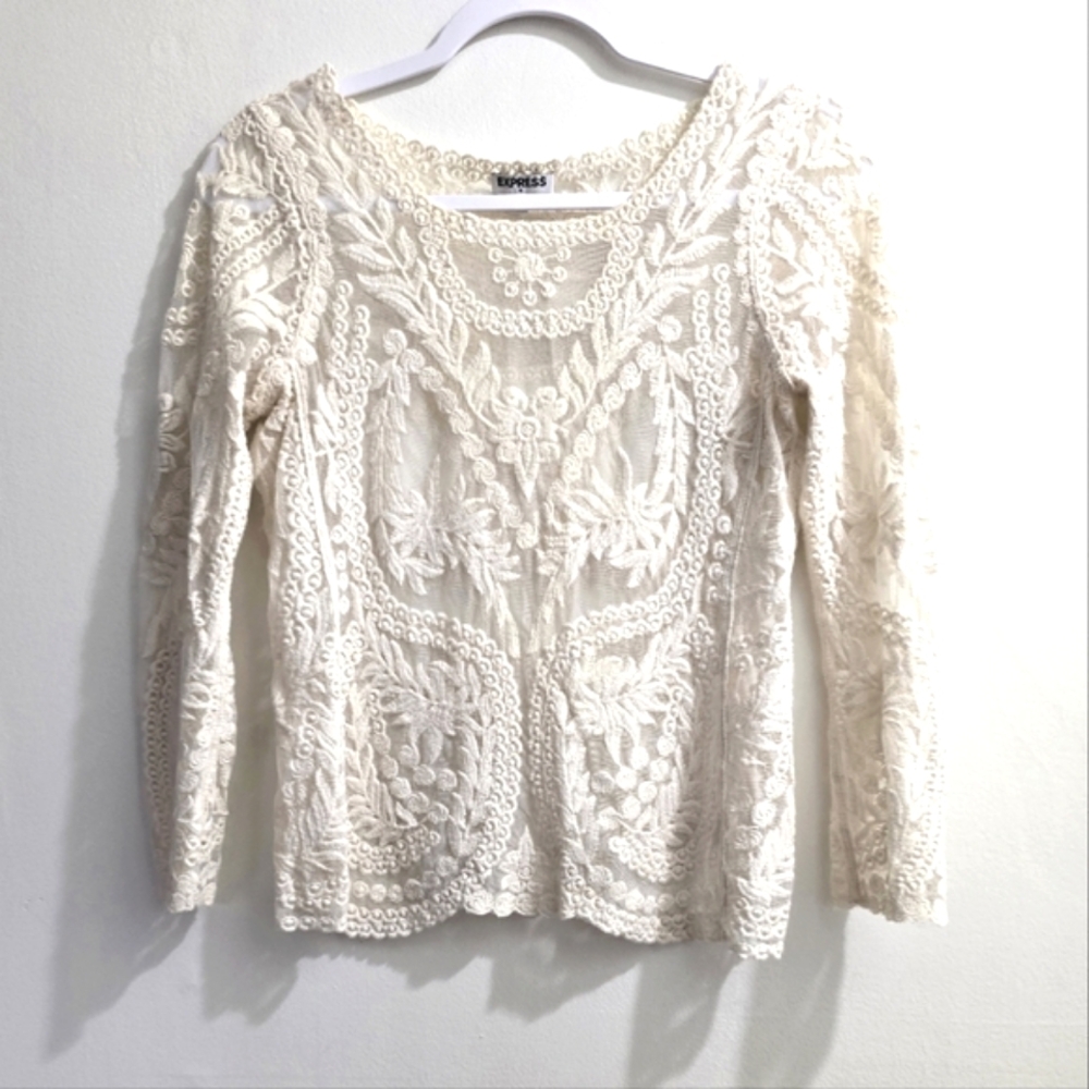 Express Cream Lace Women's Top size XS - Picture 2 of 13